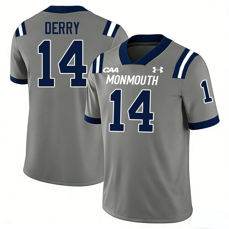 Monmouth Hawks #14 Josh Derry College Football Jerseys,Uniforms-Grey